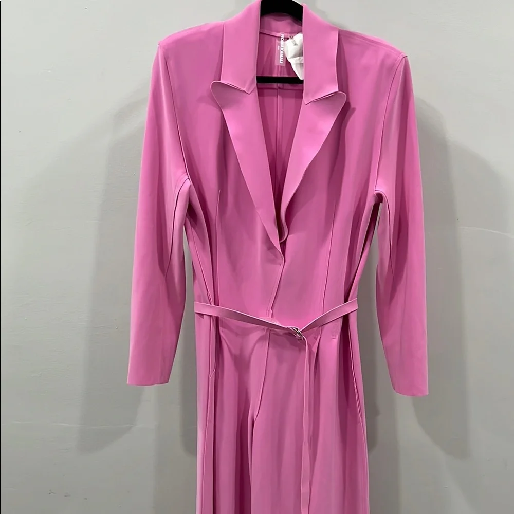 Norma Kamali Single Breasted Straight Leg Jumpsuit in Candy Pink - Picture 4 of 11